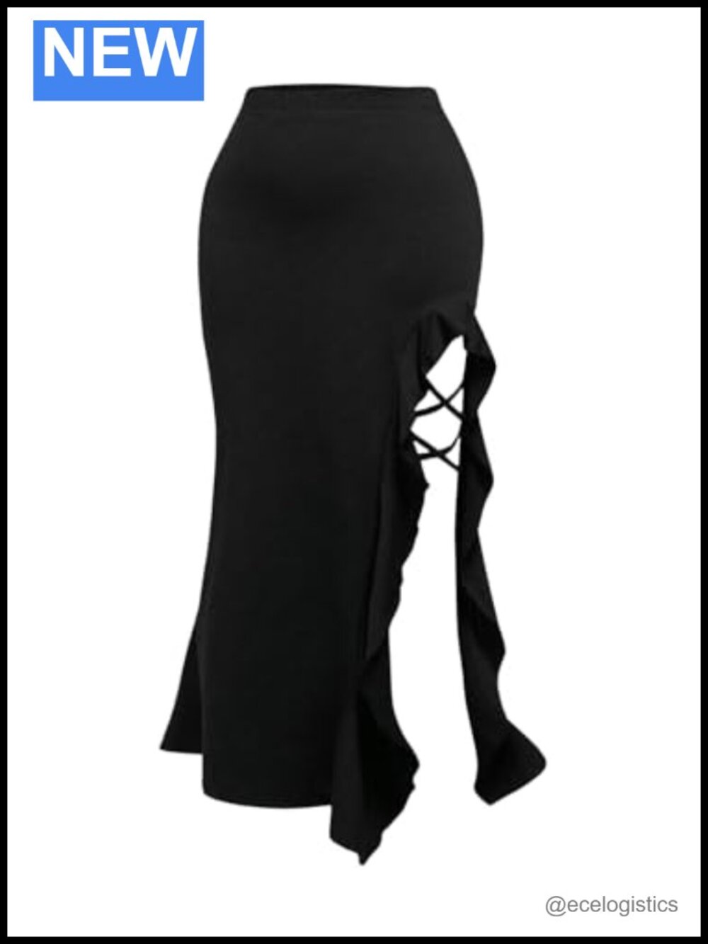 Plus Size High Slit Ruffle Elastic Waist Long Skirt Bodycon